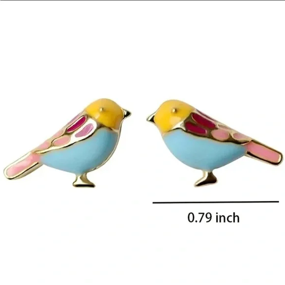 Last One!!!COPY - Adorable 18K Gold Plated Enamel Mini Bird Stud Earrings. - Picture 3 of 4
